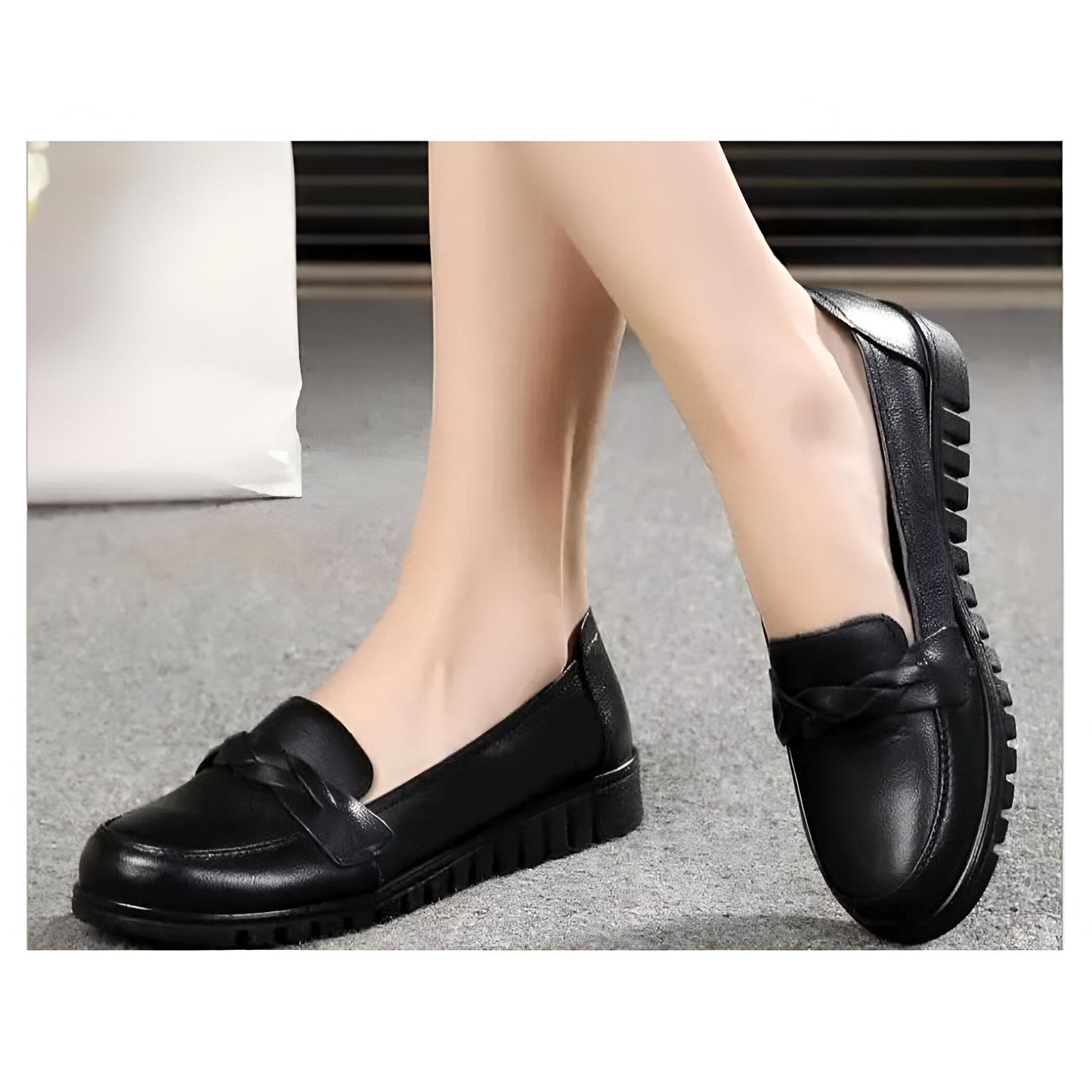 Élégance Mocassins Classiques Noirs Cuir Véritable Femme