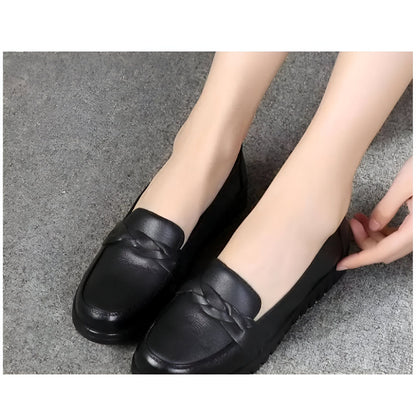 Élégance Mocassins Classiques Noirs Cuir Véritable Femme