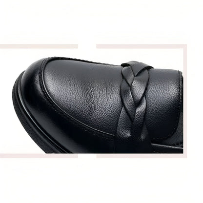 Élégance Mocassins Classiques Noirs Cuir Véritable Femme