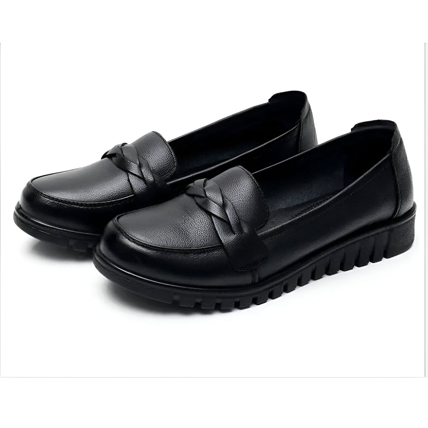 Élégance Mocassins Classiques Noirs Cuir Véritable Femme