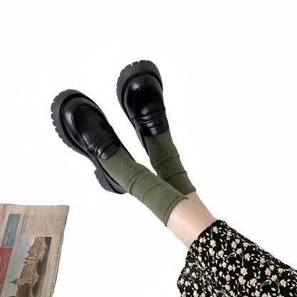 Vogue Mocassins noirs femme talon carré semelle épaisse
