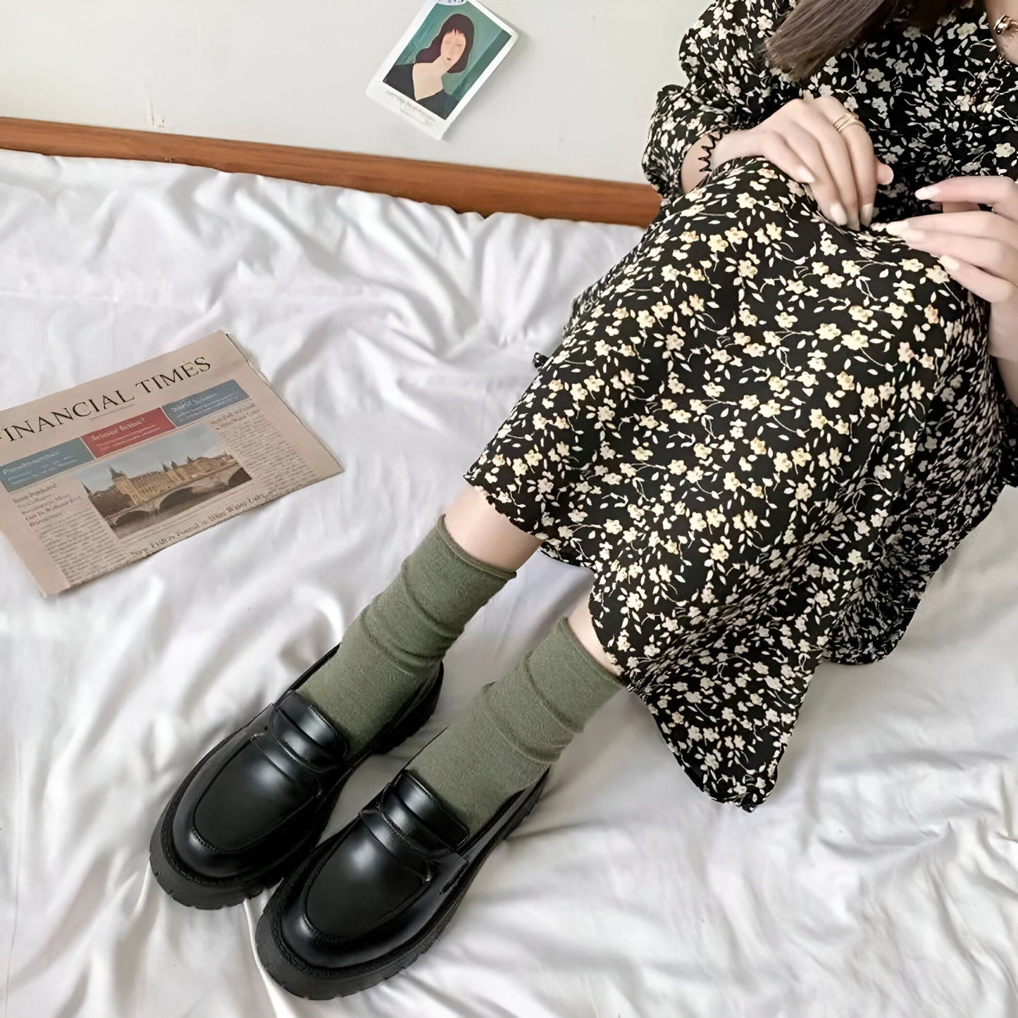 Vogue Mocassins noirs femme talon carré semelle épaisse