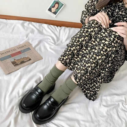 Vogue Mocassins noirs femme talon carré semelle épaisse