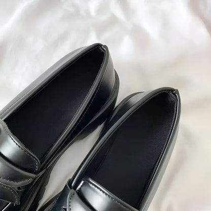 Vogue Mocassins noirs femme talon carré semelle épaisse