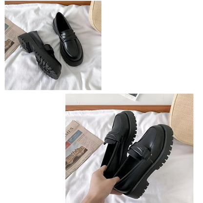 Vogue Mocassins noirs femme talon carré semelle épaisse