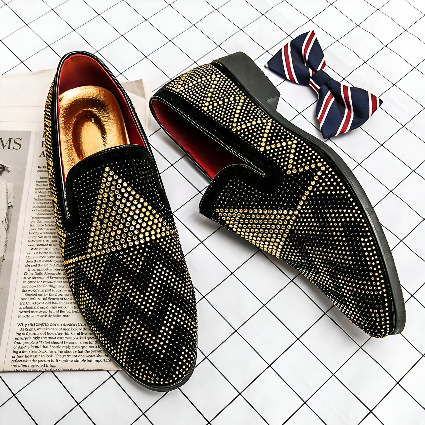 NovaMoc Mocassins noirs Homme Élégants Strass
