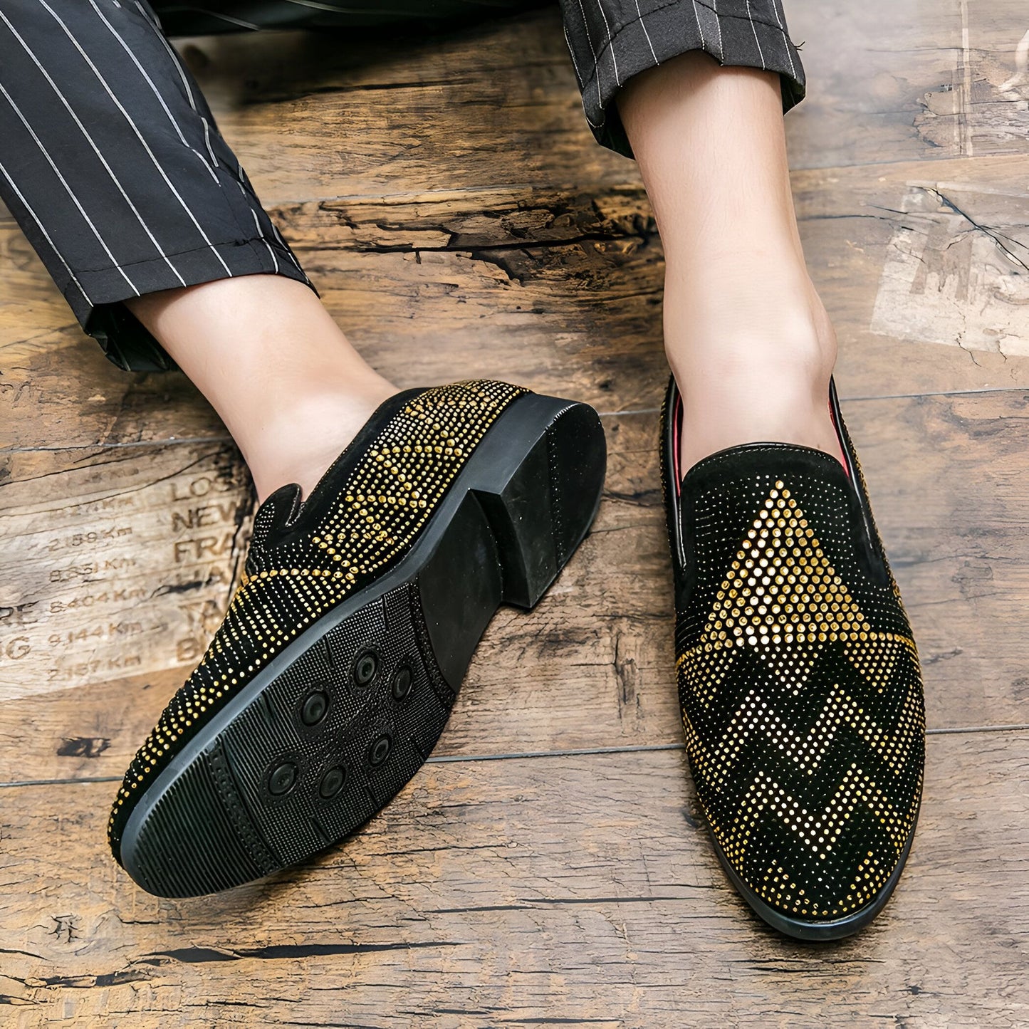NovaMoc Mocassins noirs Homme Élégants Strass