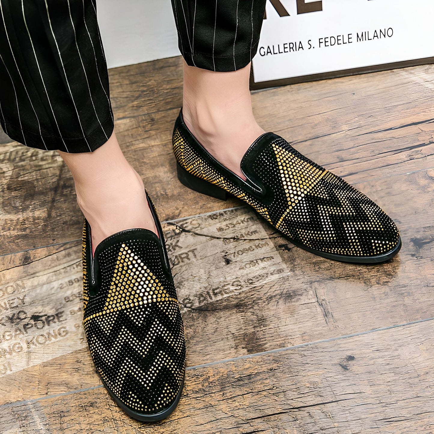 NovaMoc Mocassins noirs Homme Élégants Strass