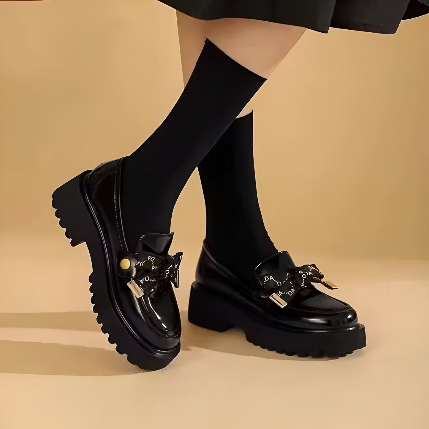 EleganceMoc Mocassins noirs plateforme noeud