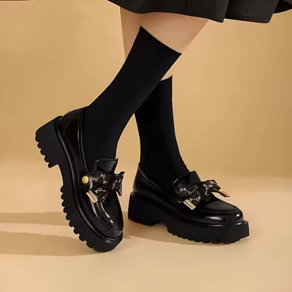 EleganceMoc Mocassins noirs plateforme noeud