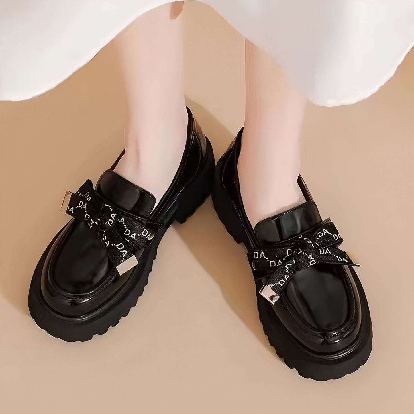 EleganceMoc Mocassins noirs plateforme noeud