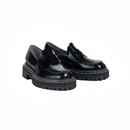 TBMocassins noirs femme semelle épaisse cuir synthétique