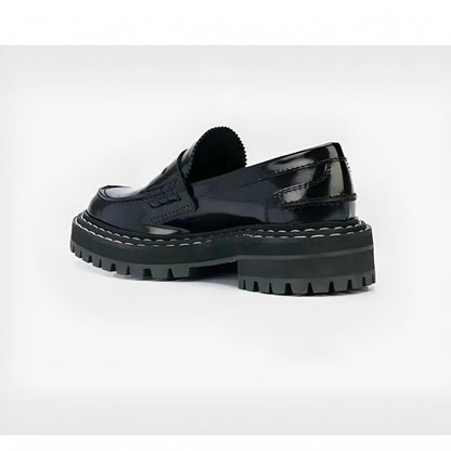 TBMocassins noirs femme semelle épaisse cuir synthétique