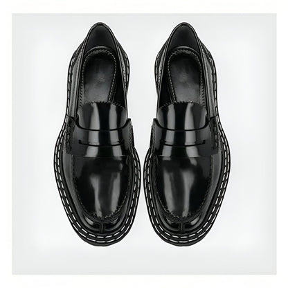 TBMocassins noirs femme semelle épaisse cuir synthétique