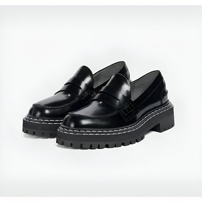 TBMocassins noirs femme semelle épaisse cuir synthétique