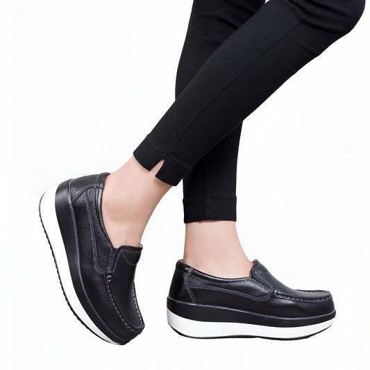 Mocassins Cuir Véritable Plateforme Confort Pro