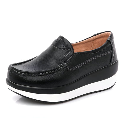 Mocassins Cuir Véritable Plateforme Confort Pro