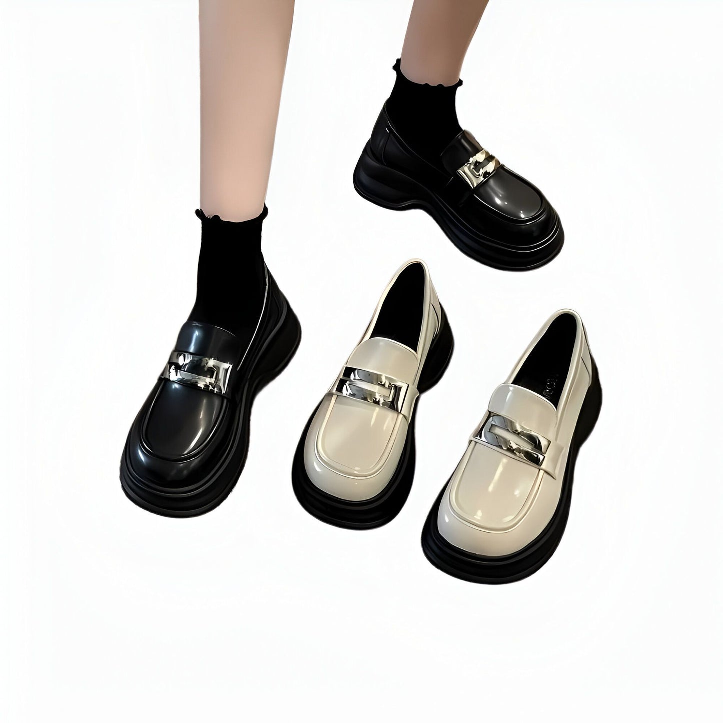 NovaBrand Mocassins plateforme bride argentée confort