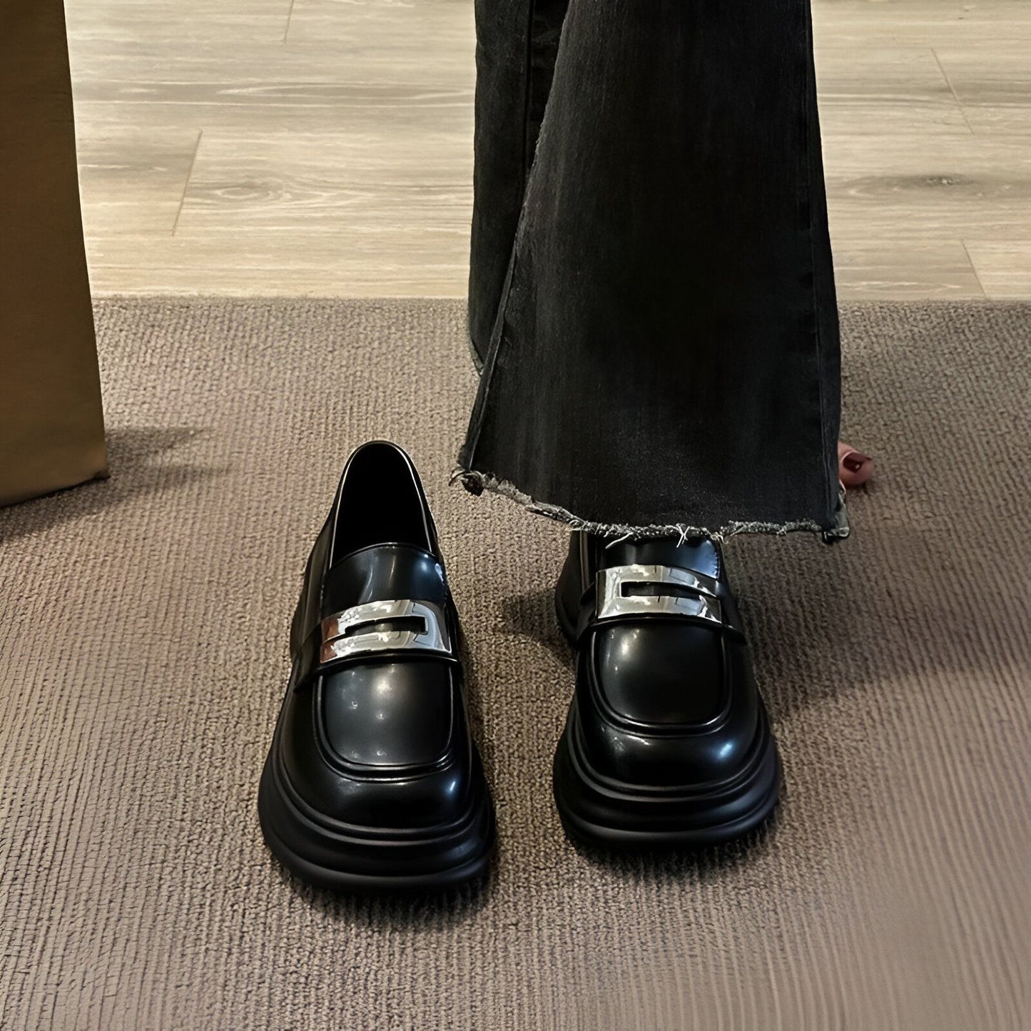 NovaBrand Mocassins plateforme bride argentée confort