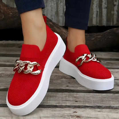 NovaLuxe Mocassins Femme Plateforme Chaîne Métallique