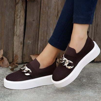 NovaLuxe Mocassins Femme Plateforme Chaîne Métallique