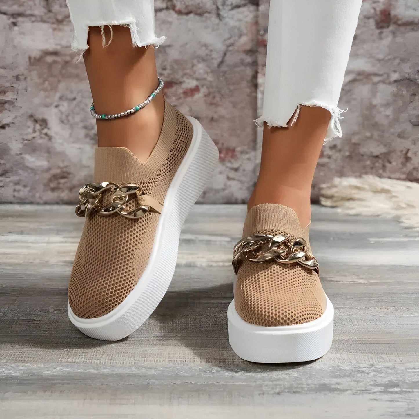 NovaLuxe Mocassins Femme Plateforme Chaîne Métallique
