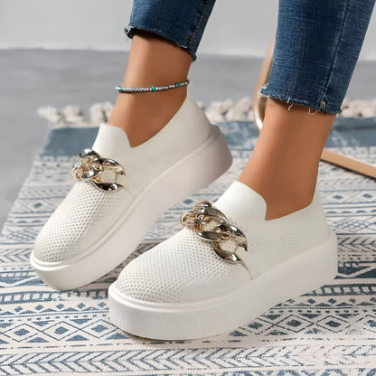 NovaLuxe Mocassins Femme Plateforme Chaîne Métallique