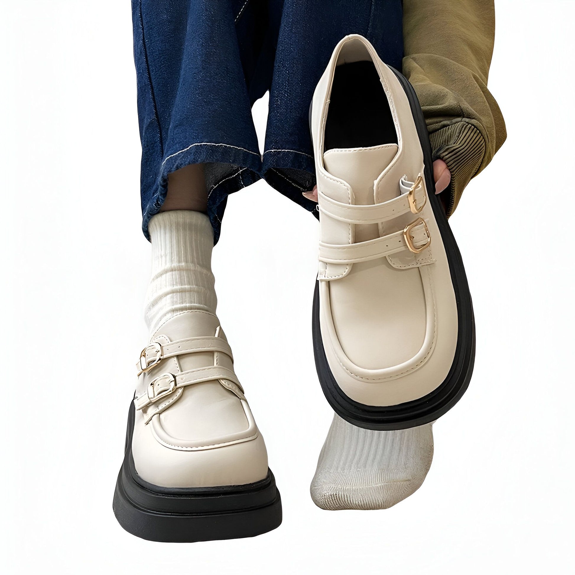 LunaVega Mocassins plateforme femme sangles cuir végan