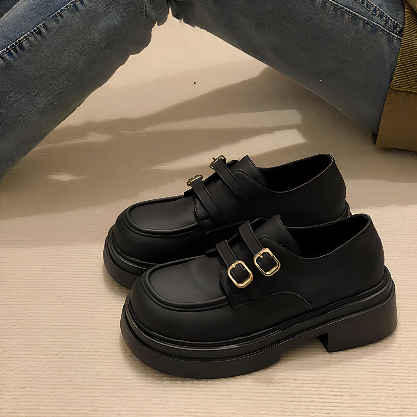 LunaVega Mocassins plateforme femme sangles cuir végan