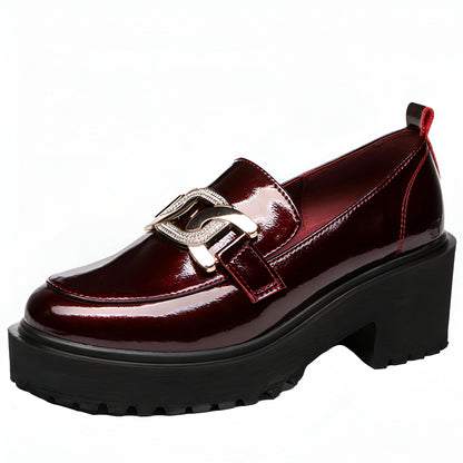Nova Mocassins Plateforme Femme Chaîne Dorée Bordeaux