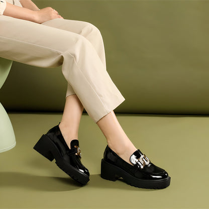 Nova Mocassins Plateforme Femme Chaîne Dorée Bordeaux
