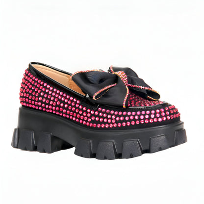Mocassins femme plateforme Papillon strass rose-Couture