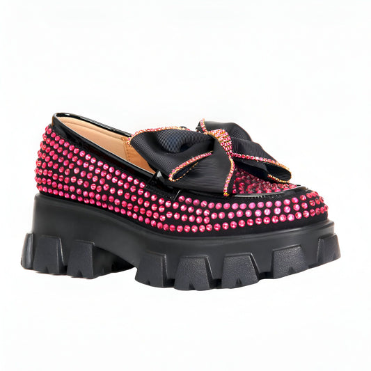 Mocassins femme plateforme Papillon strass rose-Couture