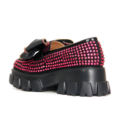 Mocassins femme plateforme Papillon strass rose-Couture