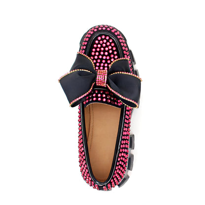 Mocassins femme plateforme Papillon strass rose-Couture
