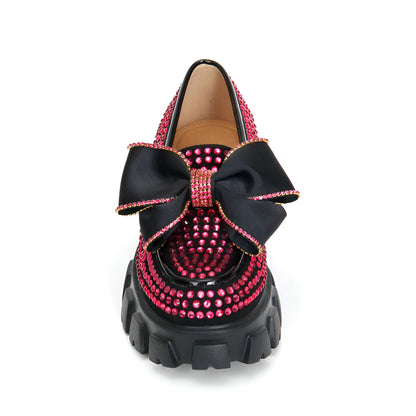 Mocassins femme plateforme Papillon strass rose-Couture