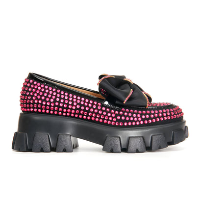 Mocassins femme plateforme Papillon strass rose-Couture