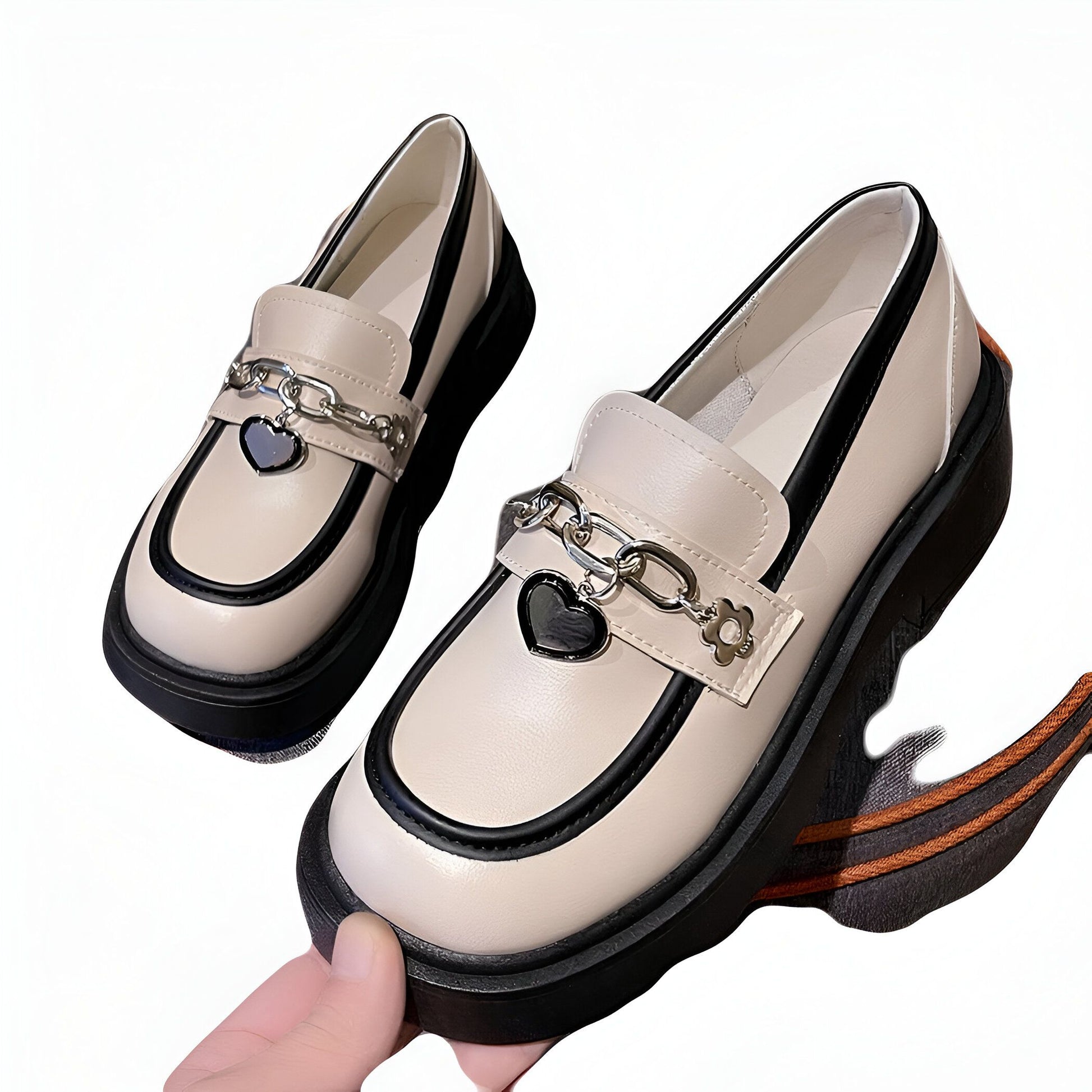 LuxeLine Mocassins plateforme femme chaîne cœur