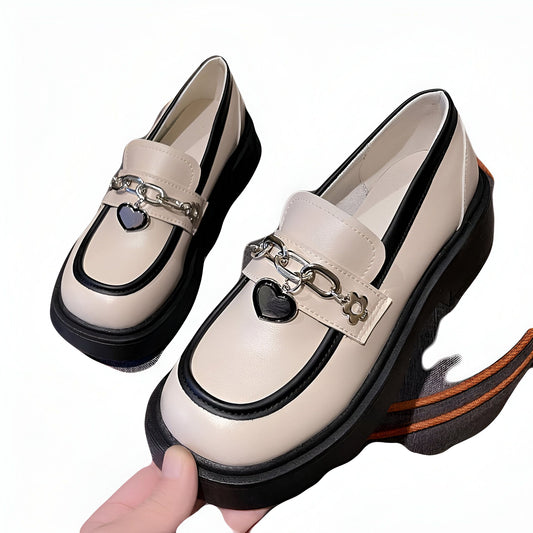 LuxeLine Mocassins plateforme femme chaîne cœur