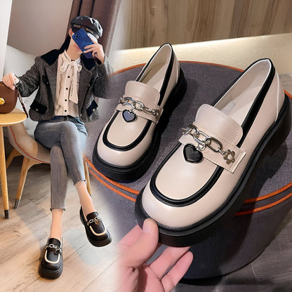 LuxeLine Mocassins plateforme femme chaîne cœur