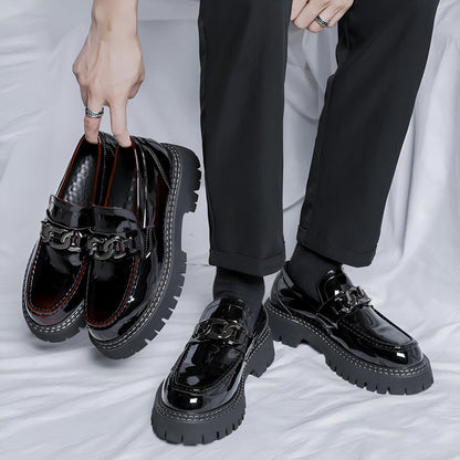 LuxeBrand Mocassins Plateforme Noir Cuir Verni Homme