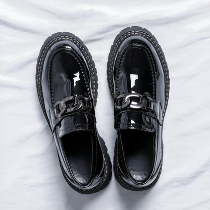 LuxeBrand Mocassins Plateforme Noir Cuir Verni Homme