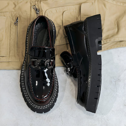 LuxeBrand Mocassins Plateforme Noir Cuir Verni Homme
