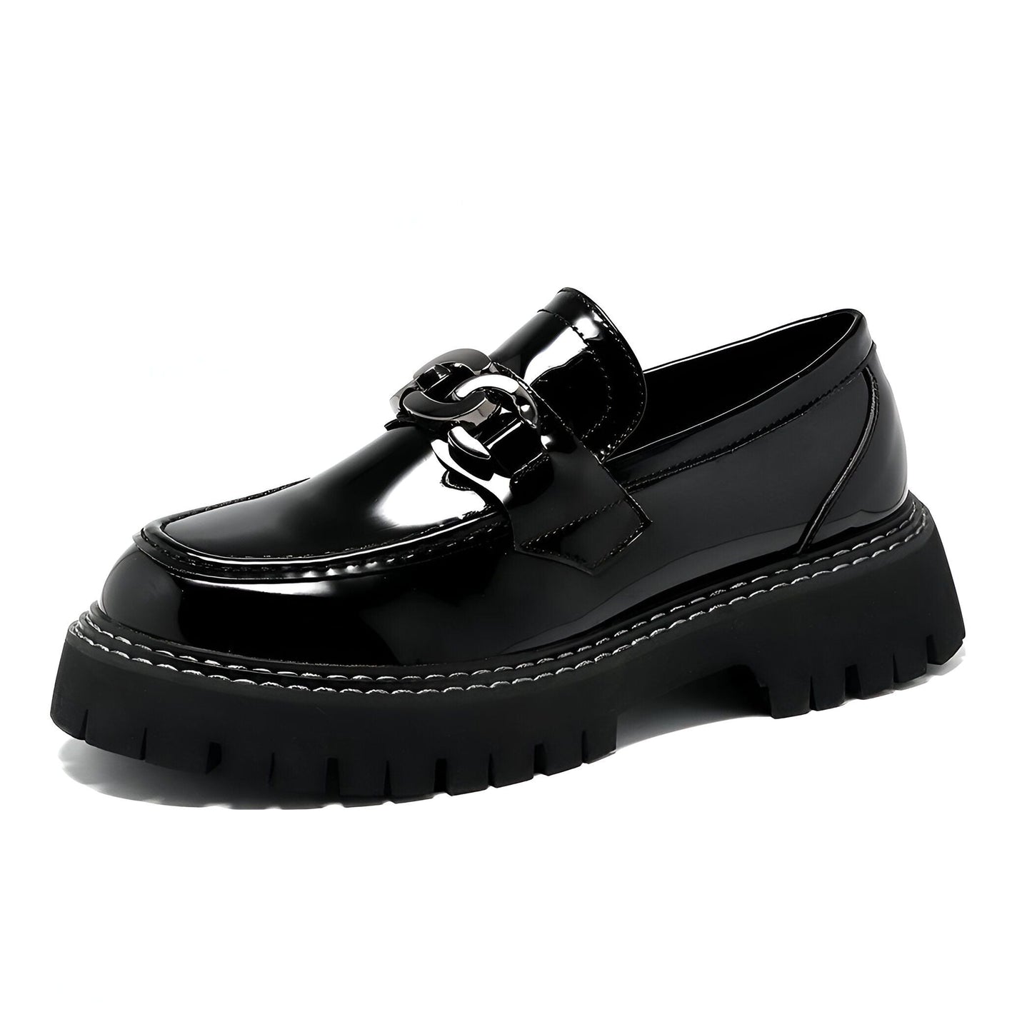 LuxeBrand Mocassins Plateforme Noir Cuir Verni Homme