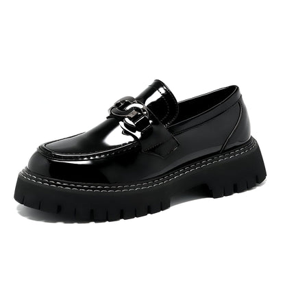LuxeBrand Mocassins Plateforme Noir Cuir Verni Homme