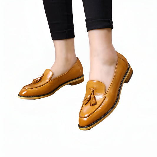 Luxe Mocassins Cuir Brillant Femme Glands Confortables