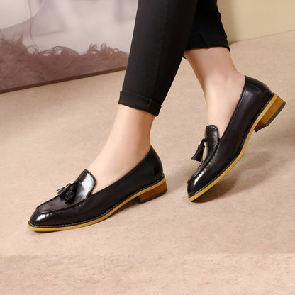 Luxe Mocassins Cuir Brillant Femme Glands Confortables