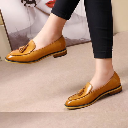 Luxe Mocassins Cuir Brillant Femme Glands Confortables
