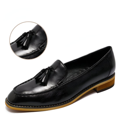 Luxe Mocassins Cuir Brillant Femme Glands Confortables