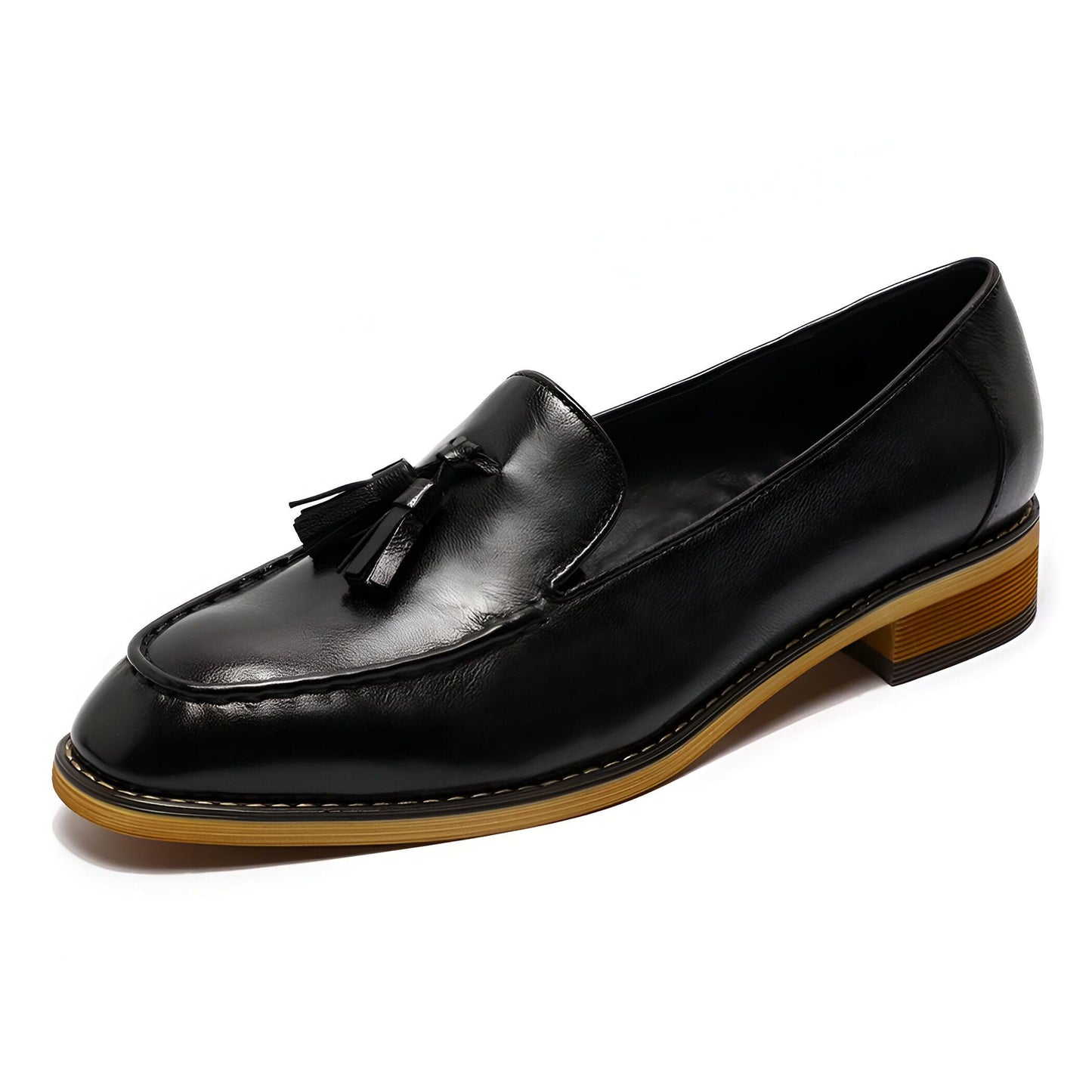 Luxe Mocassins Cuir Brillant Femme Glands Confortables